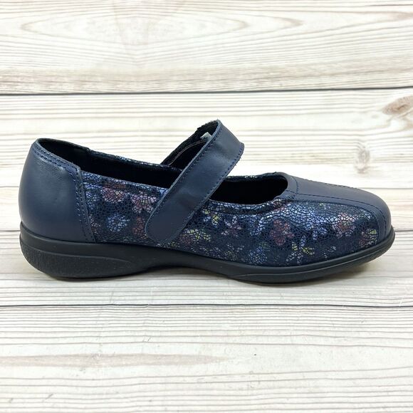 Cosyfeet Laura Mary Jane Women 9 Extra Wide Navy Blue Floral Comfort Shoes (6E) - Picture 8 of 16
